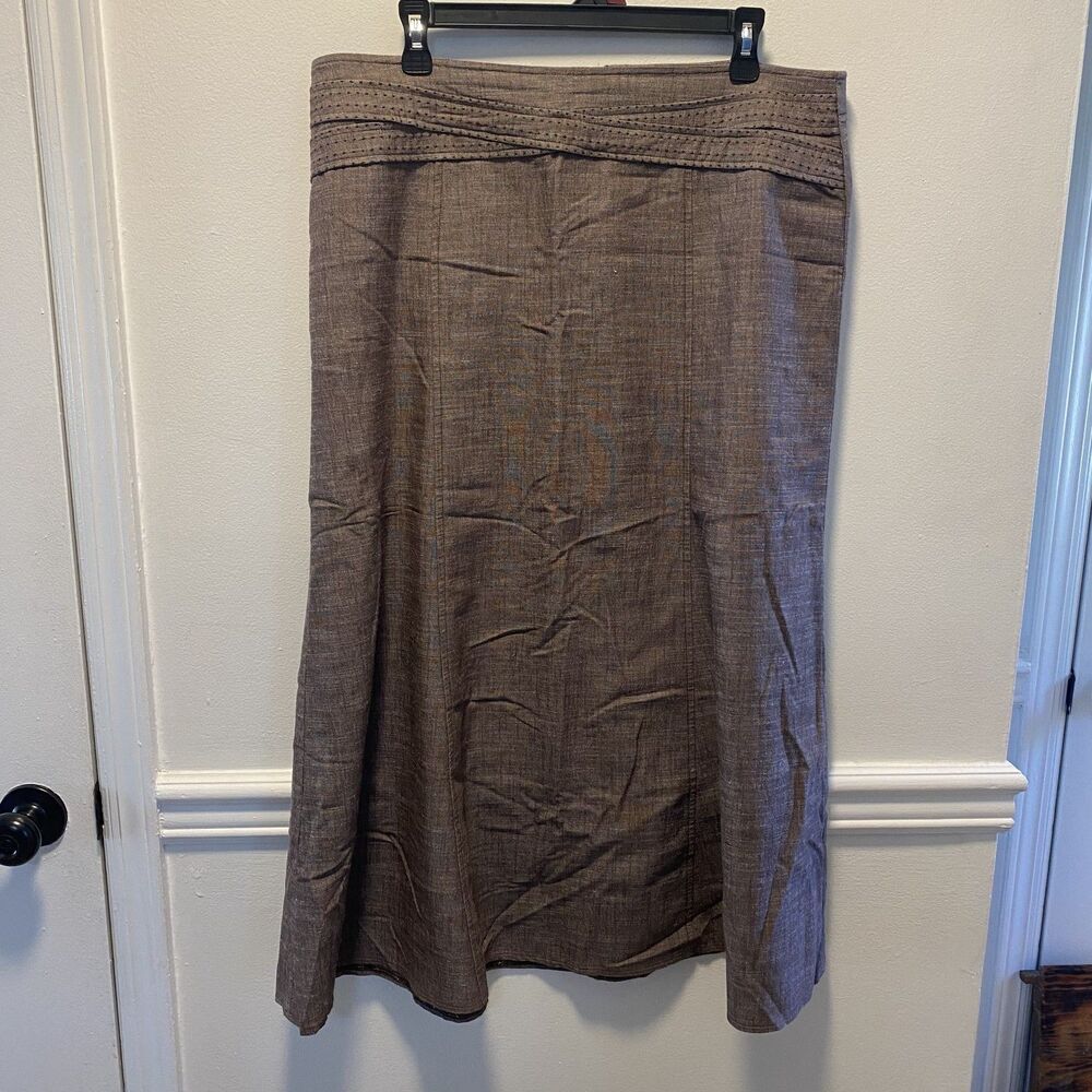 NYCC Brown A-Line Midi Skirt Cotton Blend Size 14 NY Clothing Co Career Modest